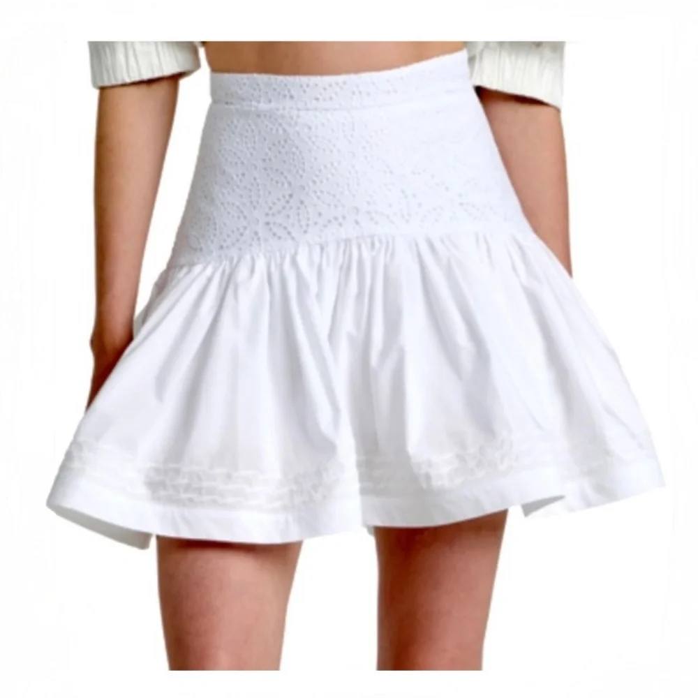 Silvia Tcherassi White Floral Eyelet-Embroidered Mini Skirt sz L
